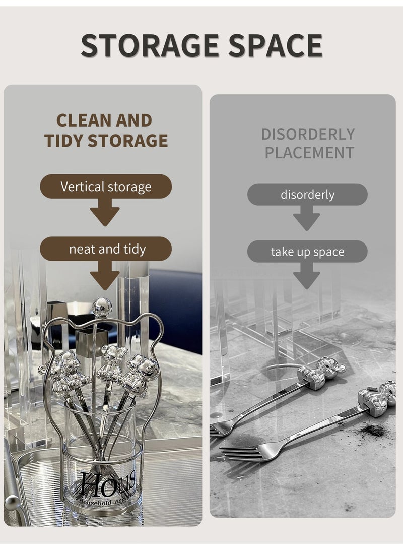 جيني جار حامل أدوات الطعام الكرتوني، حامل أدوات الطعام الفولاذي، حامل الملاعق، حامل أدوات الطعام الفضية، حامل أدوات الطعام المسطحة، حامل أدوات الطعام، مع ملعقة وشوكة - Image 2